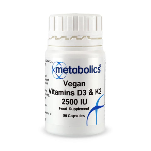 Vegan Vitamins D3 and K2 2500 IU Capsules - Metabolics